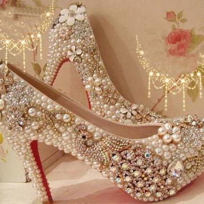 Fashion 2017 High Heel Wedding Shoes Pearl Pea Rhinestone Fashion 2017 High Heel Wedding Shoe