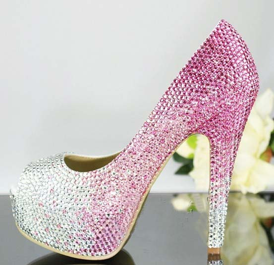 Handmade Crystal Rhinestone Bride Shoes Wedding Pumps Women Pink ...