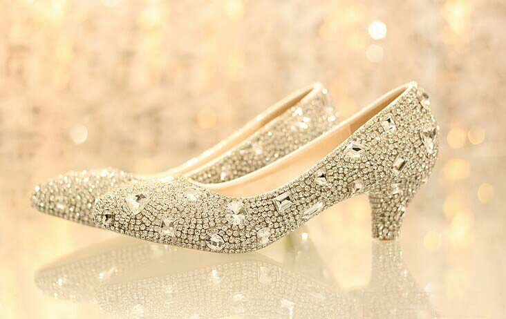 low heel bling shoes