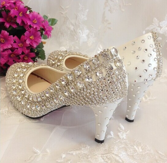 Red Bottom Crystal Wedding Shoes High Heels Rhinestone